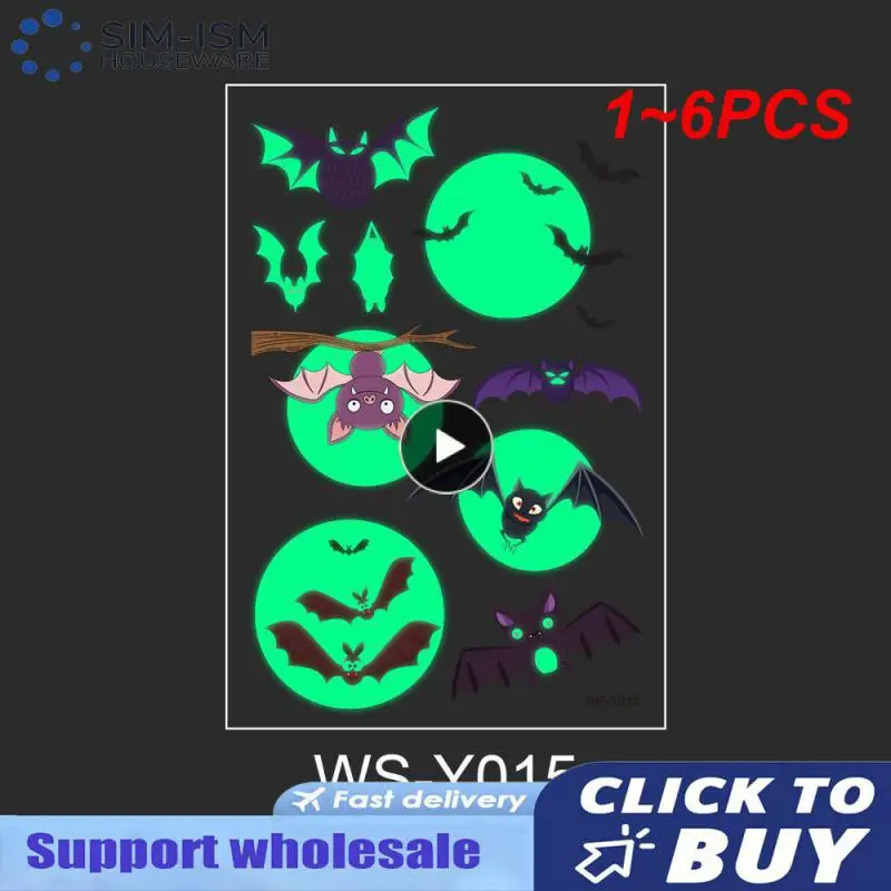 

1~6PCS Halloween Tattoo Stickers Luminous Temporary Waterproof Bat Stickers For Face Arm Funny Atmosphere Halloween Tattoo