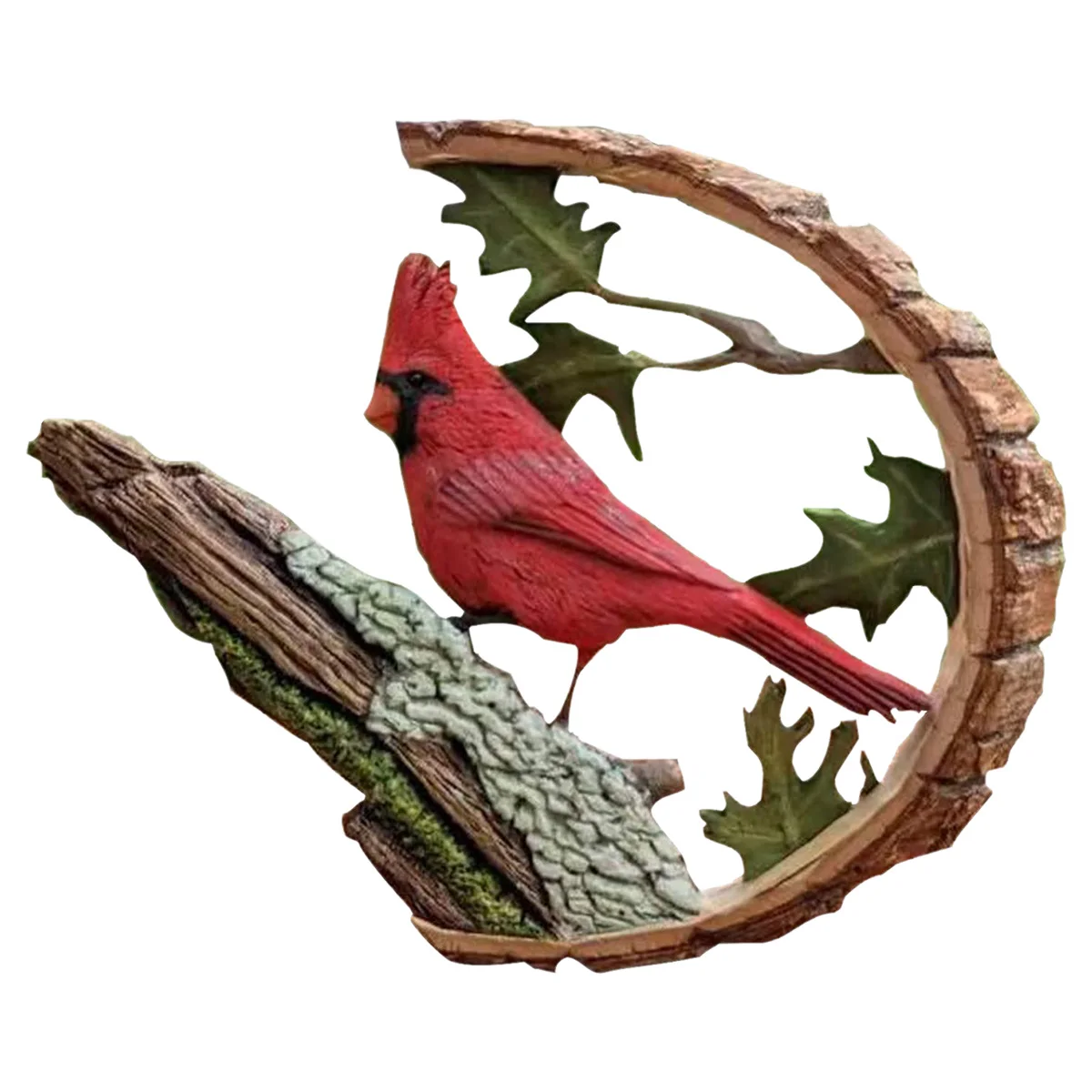 

L Bird on Wood Branch Handmade Bird Figurines Miniature Red Art Bird Small Animals Sculpture Wood Carved Resin Statue Birds for