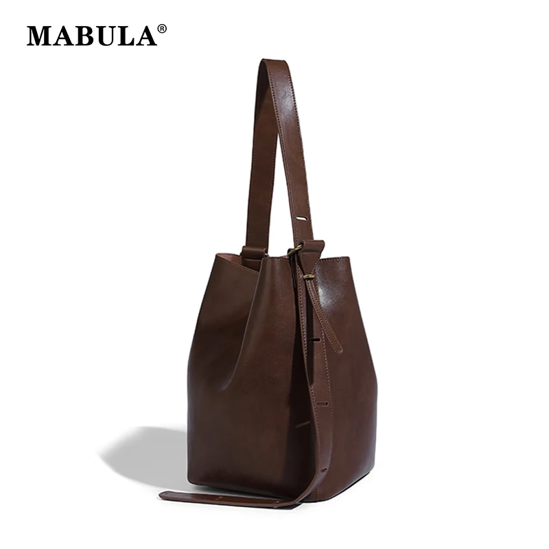

MABULA Classical Bucket Purse Set Adjustable Strap Vegant Leather Sling Crossbody Bag Large Casual Hobo Daily Tote Handbag