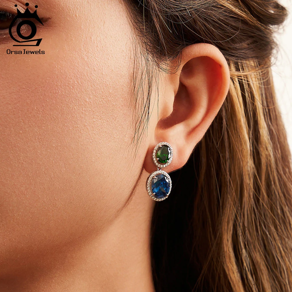 Женские серьги-подвески ORSA JEWELS из серебра 925 пробы с искусственным сапфиром и