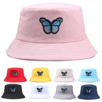 sport sunscreen rainbow embroidery panama hat summer sun caps fisherman cap butterfly embroidery bucket hat