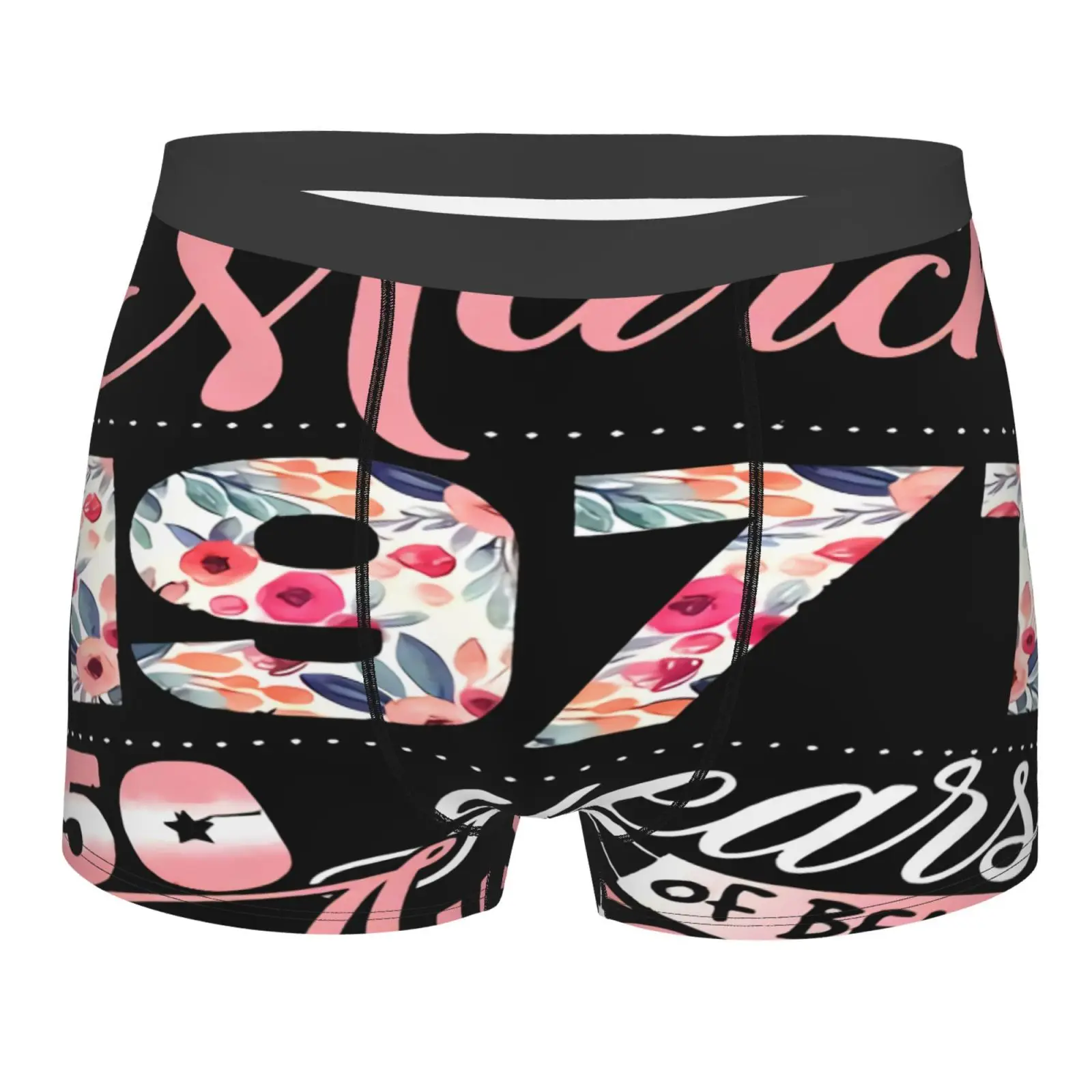 

Трусы-боксеры с цветочным принтом для мужчин и женщин, шорты из полиэстера, спортивное эластичное нижнее белье, 50-й день рождения