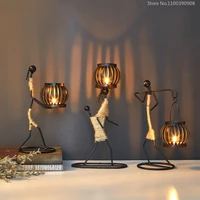 creative candle holder home decor desktop ornament living room character figurines art craft metal candlesticks vintage lamp
