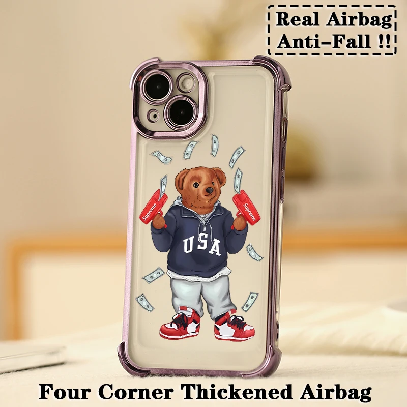 Fashion Dollar Bear Plating Case For Oppo Reno12 Reno11 Reno10 Reno8 Reno7 Reno6 Reno5 Pro Plus 4G 5G Shockproof Anti Fall Cover