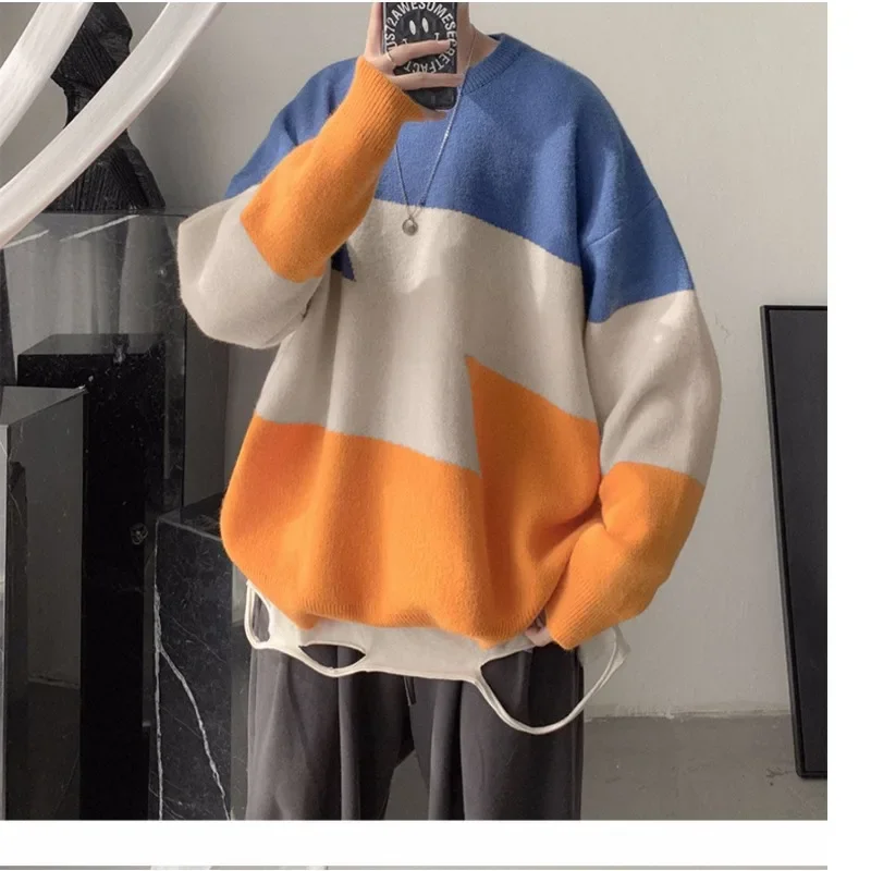 Новинка утепленный свитер контрастных цветов в гонконгском стиле Мужская