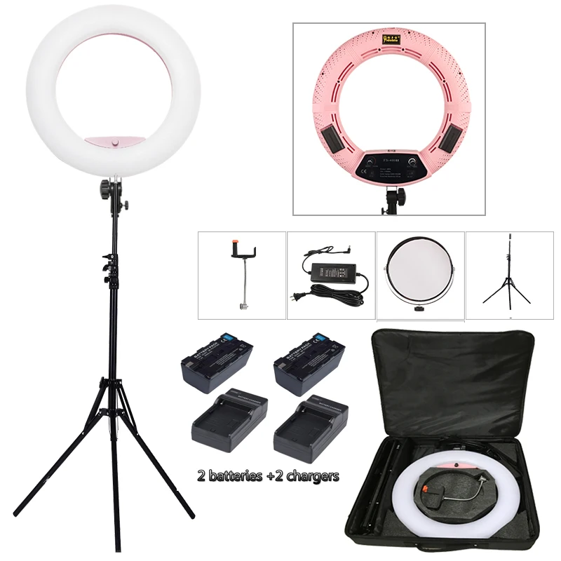 

Yidoblo Pink FS-480II Bio-color Adjustable Beauty Salon Make Up 48W Ring Light LED Lamp+ 2M Stand +Bag + Batteries Kit