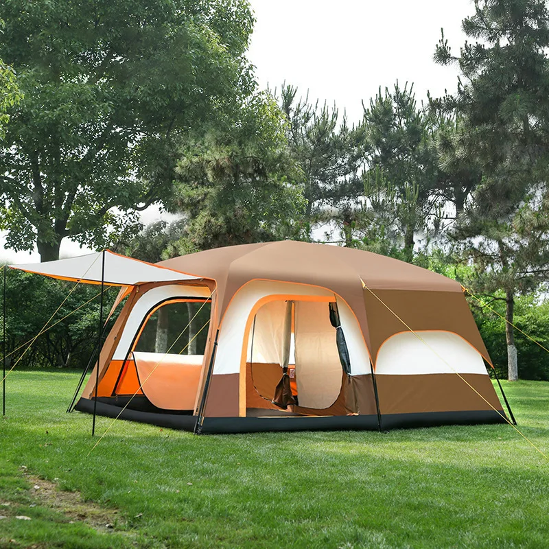 

Two rooms and one living room camping tent, outdoor multi person thickening, rainstorm proof camping tent, portable pole pole
