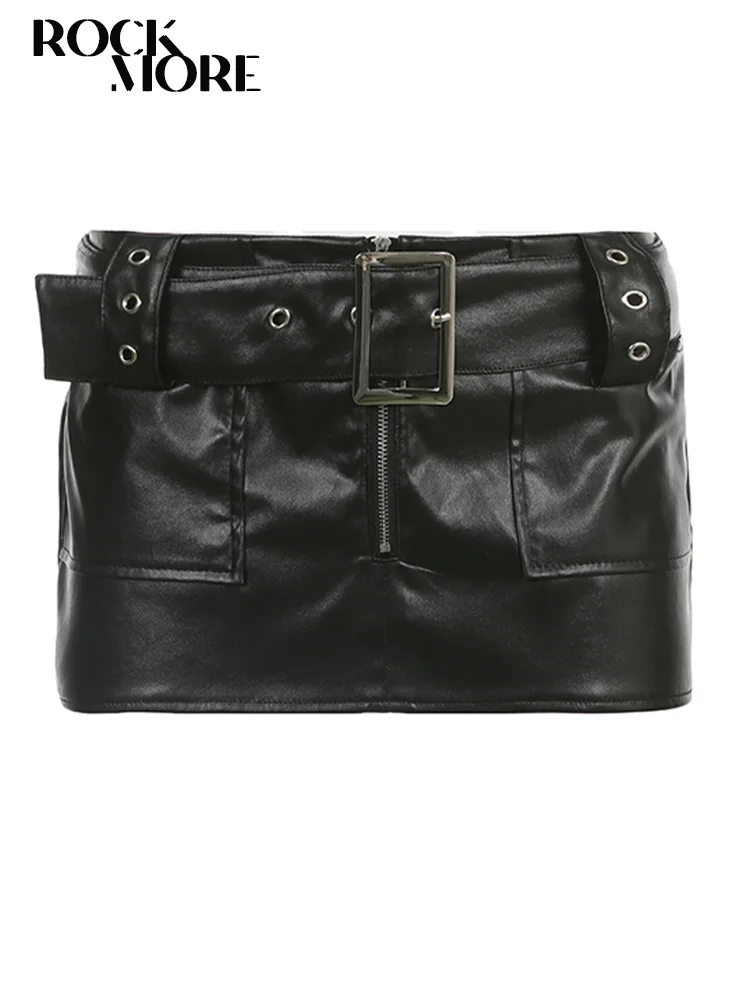 Rockmore винтажные кожаные юбки с поясом Y2K Женская мини-юбка низкой талией модная