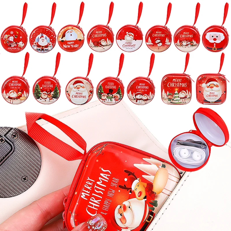 

Christmas Zipper Coin Purse Portable Round Square Bag Home Office Key Headphone Data Cable Storage Moneybag Santa Claus Pattern