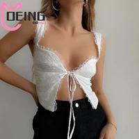 oeing y2k sexy tie up crop top for women summer outfits backless elegant white jacquard vest cami top cropped streetwear bustier