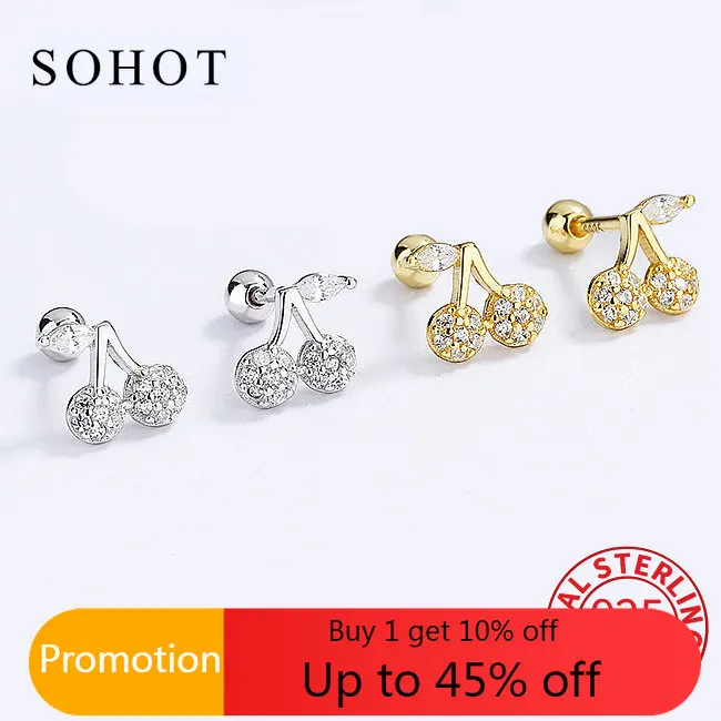 

Fashion Real 925 Sterling Silver Zircon Cherry Bead Stud Earrings For Women Classic Fine Jewelry Minimalist Accessories