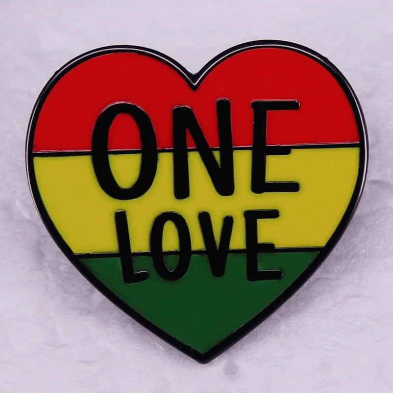 Фото Эмалированная булавка One Love Heart Bobs Значок в стиле Марли Подарки Музыкальные украшения в стиле регги №1