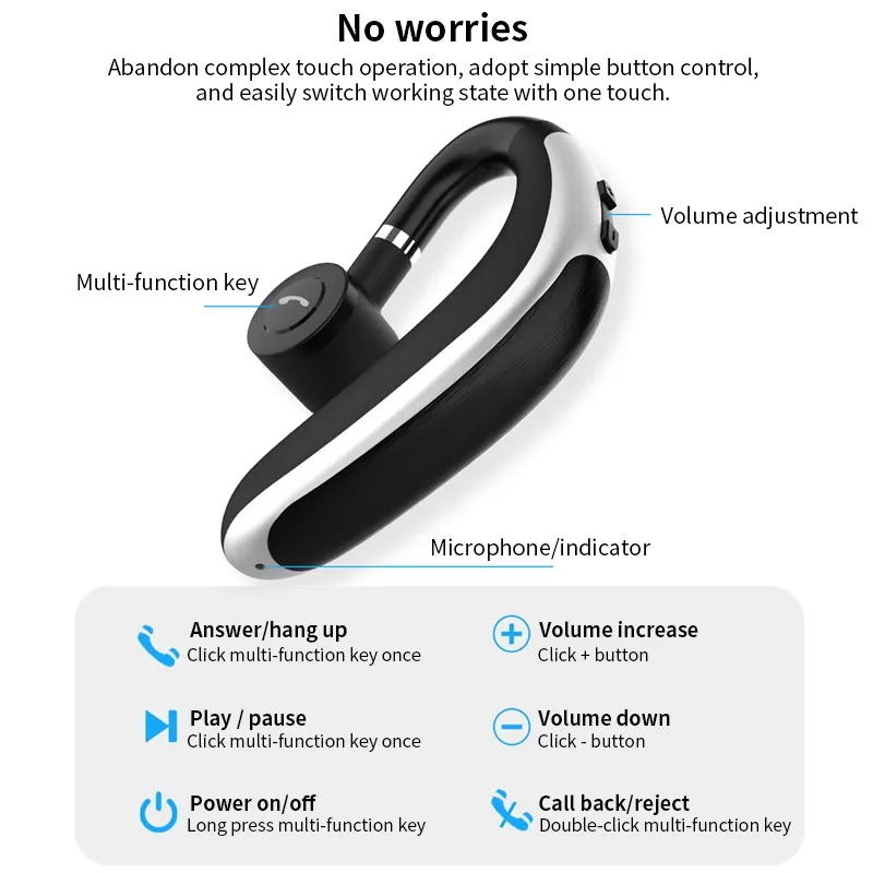 K20 V9 Business Earphone Bluetooth 5.0 Ear Hook Wireless Headphones with Mic Hands-free Call Headset In-Ear HiFI Music headset images - 6