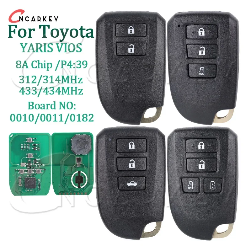 Remote Car Smart Key Card For Toyota YARIS VIOS Hiace Regiusage Board 0010/0011/0182 312/314MHz 433/434MHz 8A 39 Chip Keyless Go