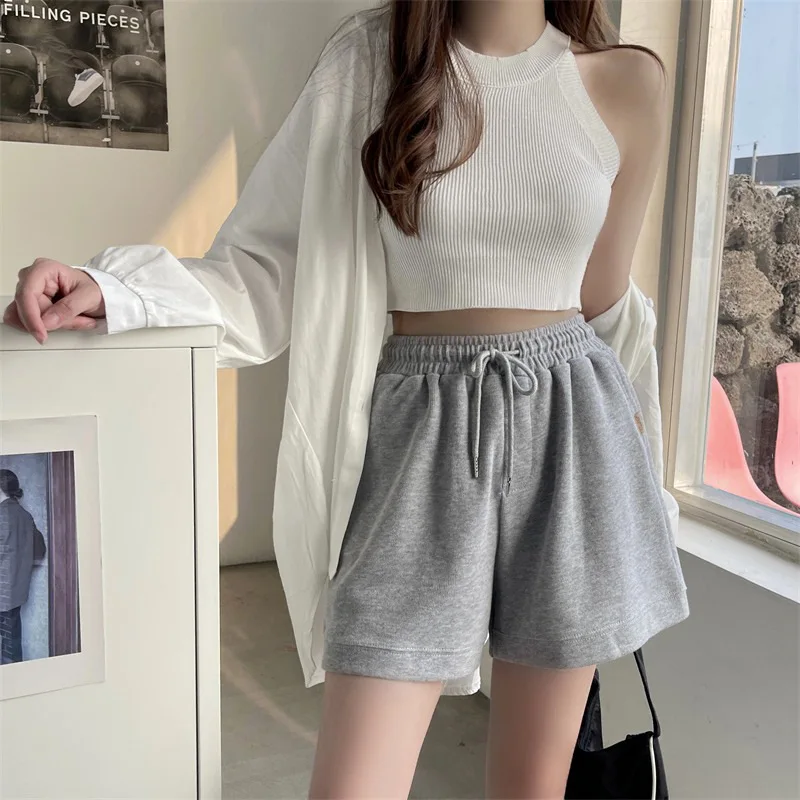 Women's Summer Shorts High Waist Wide Leg Cotton Sport Shorts Simple Casual Running Breathable All-match Streetwear Bottoms 2023
