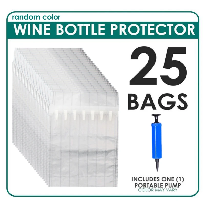 

25 Pcs Iatable Air Column Wrap Cushion Sleeve Packaging Bag Travel Glass Wine Bottle Protector Bag Iatable With Pump