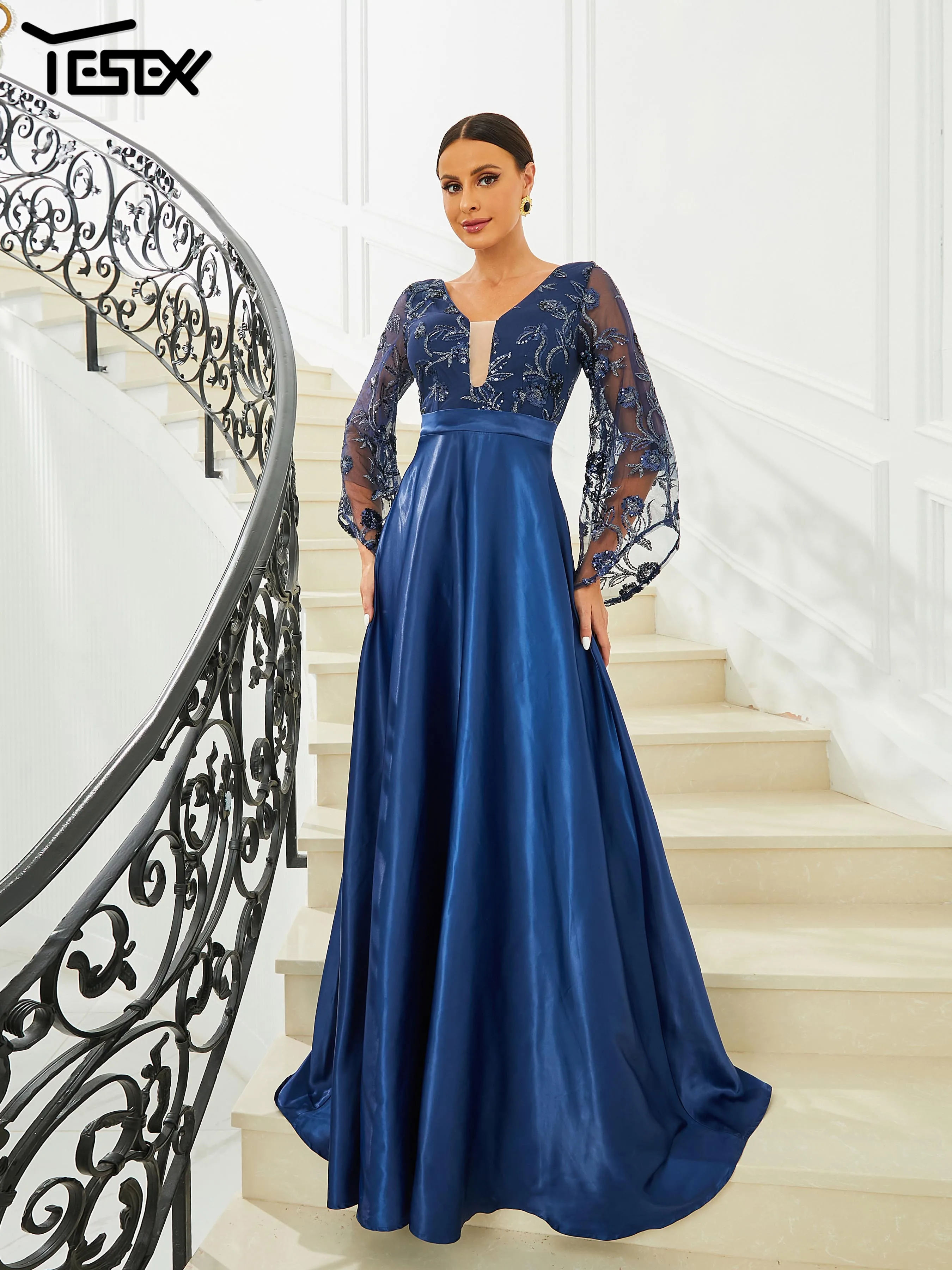 Yesexy новые синие элегантные женские платья с рукавами-колокольчиками 2023