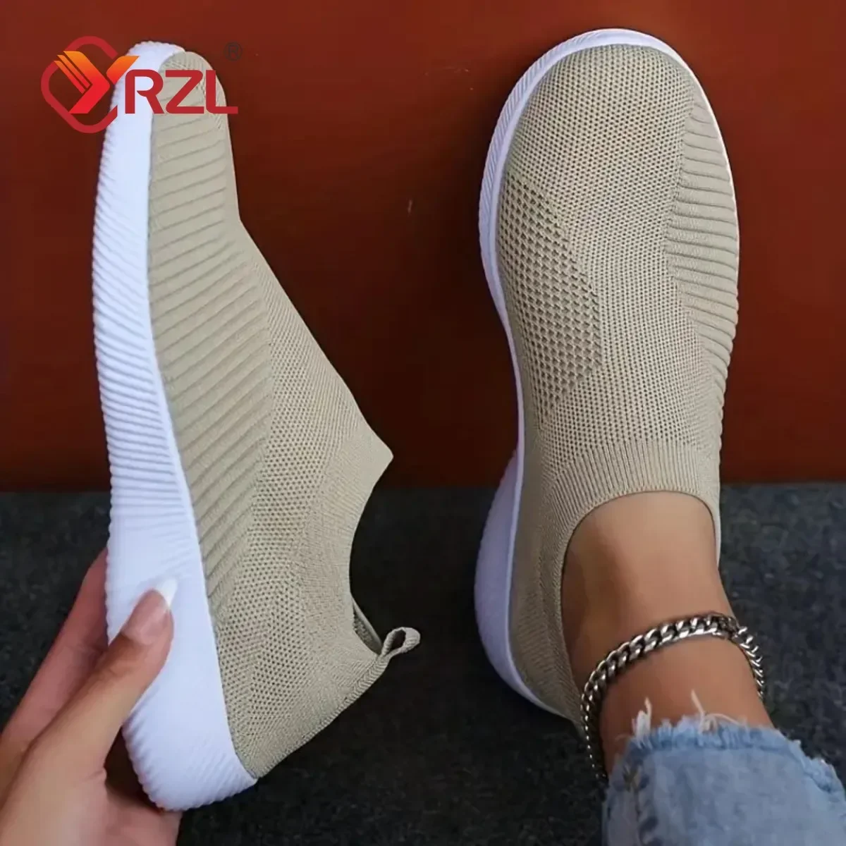 YRZL женская обувь вязаные носки кроссовки на плоской подошве повседневная