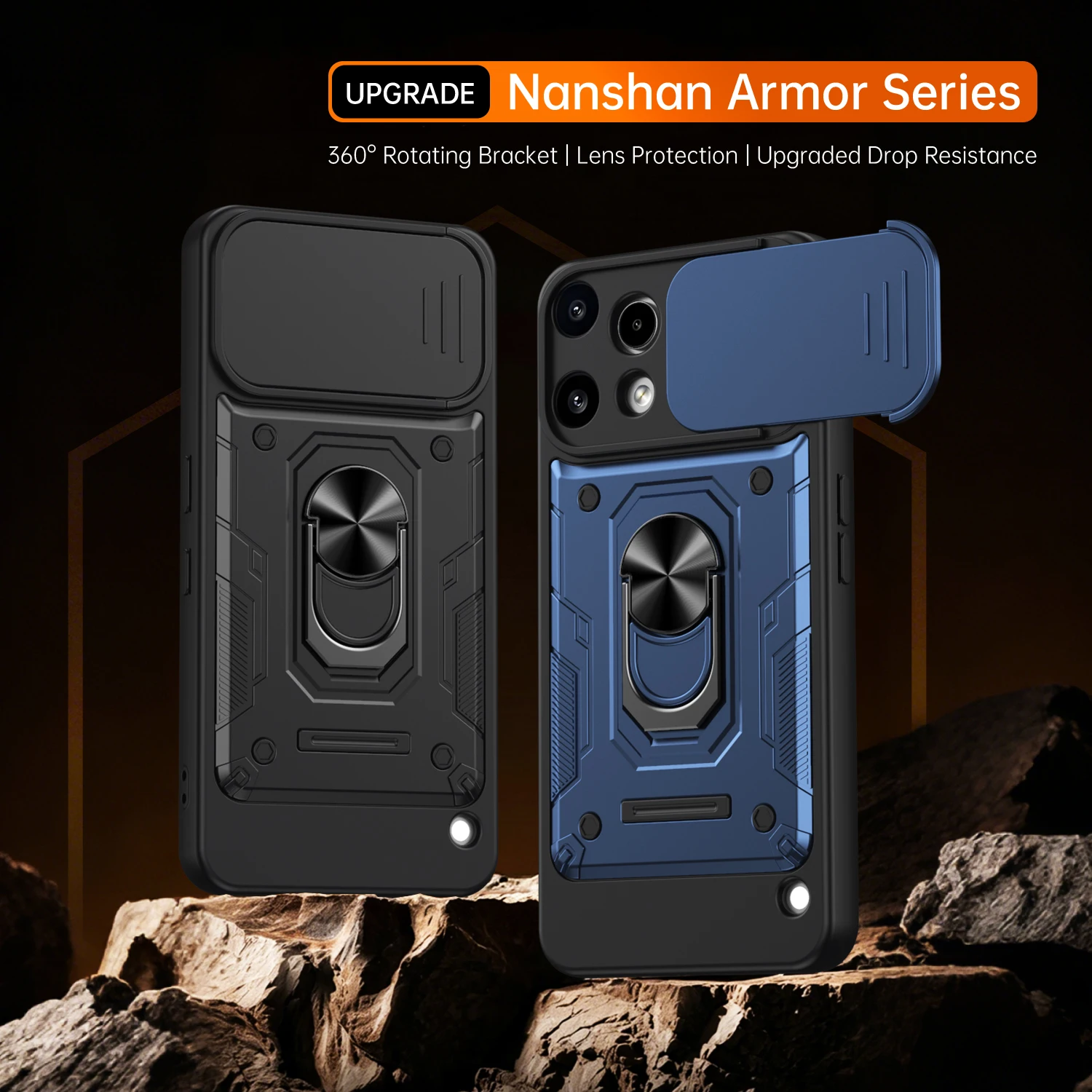 Фото Чехол Nanshan Armor для Nothing Phone 3A Lite с защитой объектива камеры, металлическим кольцом-подставкой и противоударным покрытием №1
