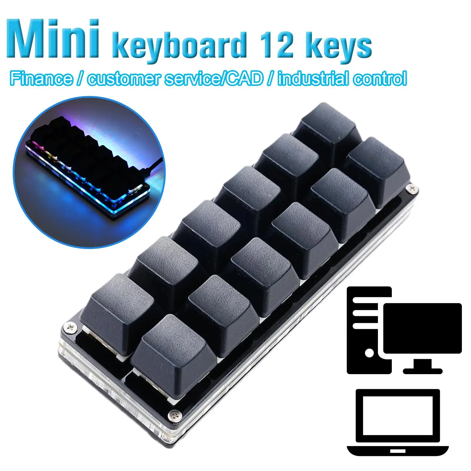 

USB Custom Keyboard RGB 12 Keys Black Programming Macro Gaming Hotswap Keypad Mechanical Red Switch Mini Keyboard