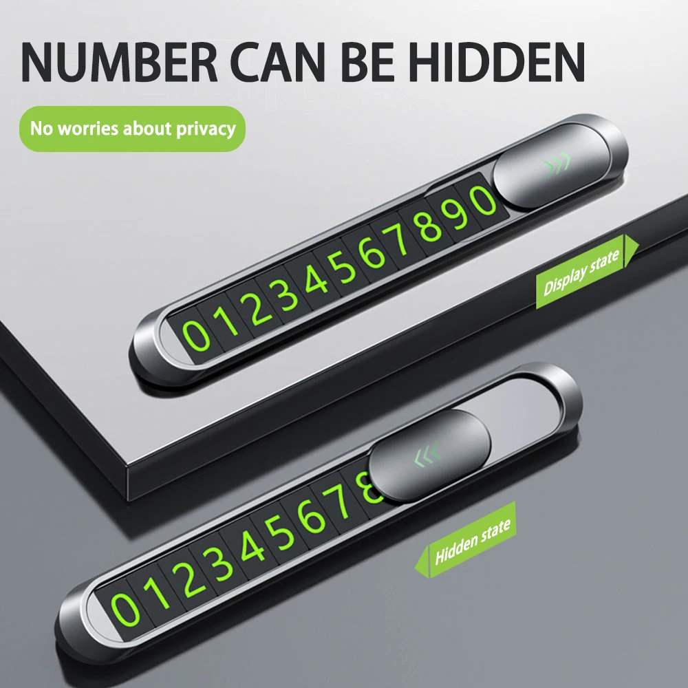 

1PC Hidden Car Styling Temporary Parking Card Metal Alloy Texture Auto Phone Number Card Plate Telephone Number Card CarStyling