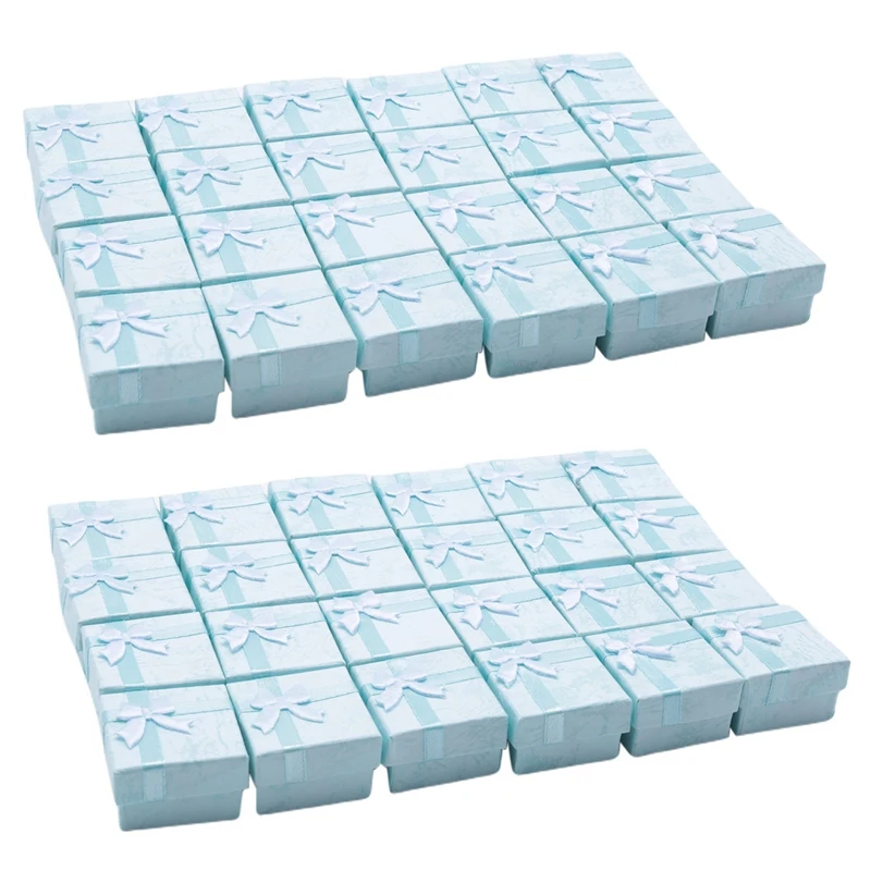 

48 Pcs Ring Earring Jewelry Display Gift Box Bowknot Square Case Sky Blue