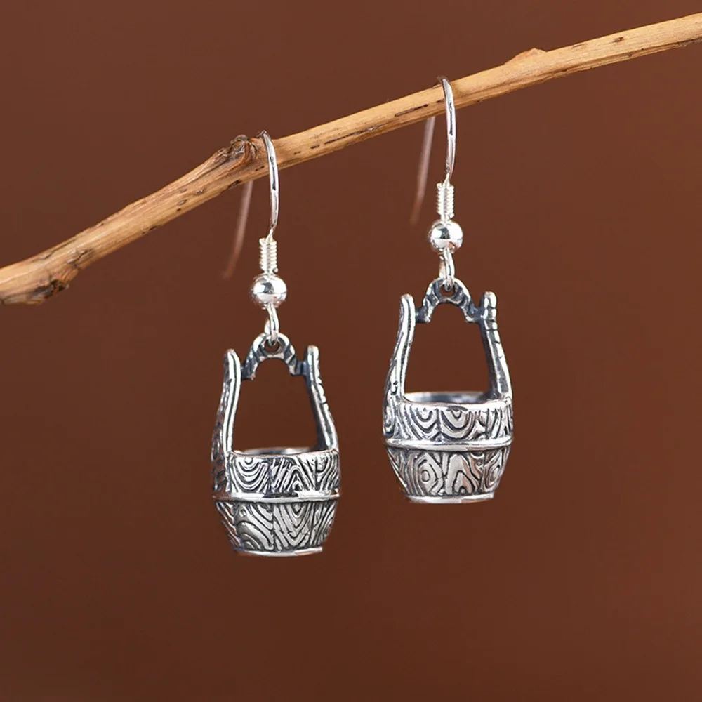 Настоящее твердое серебро 925 женские подарочные серьги-ведра с резным узором на
