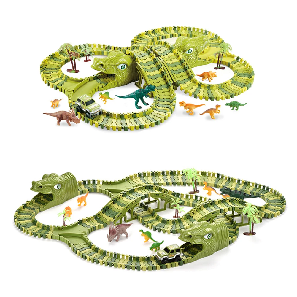 

Flexible Race Simulation Track Car Toys Dinosaur Electric Race Train Roller Coaster DIY Building Blocks Railway Car Gift