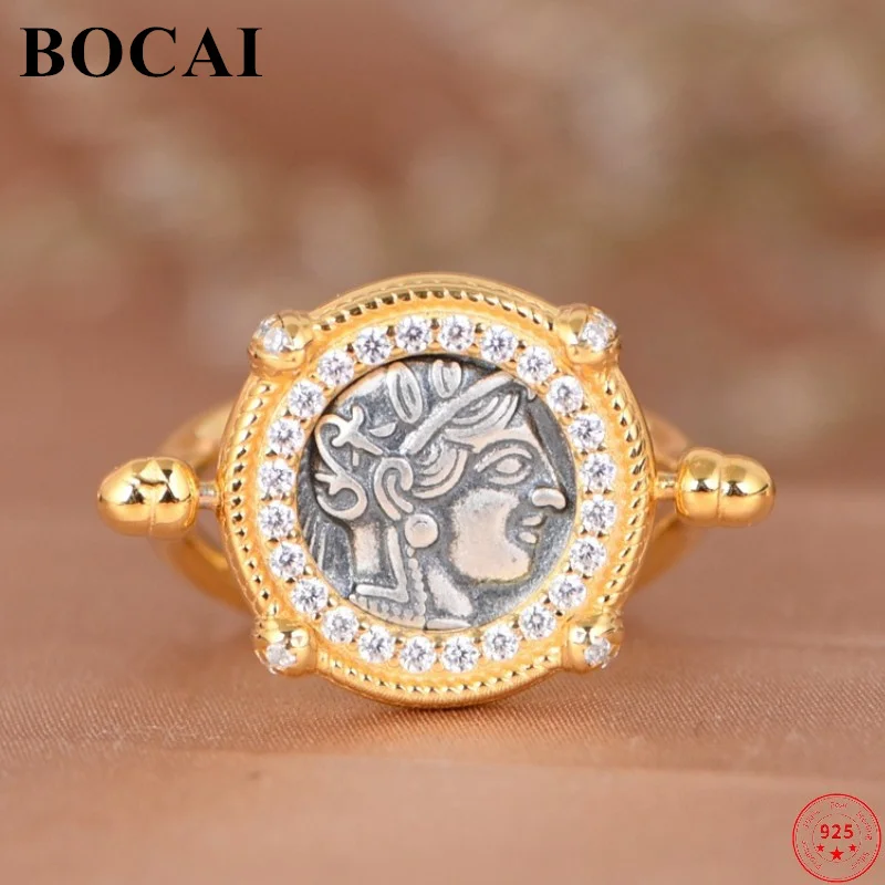 

BOCAI Genuine S925 Sterling Silver Rings for Women New Fashion Vintage Relief Portrait Birds Micro Inlay Zircon Pendants Jewelry