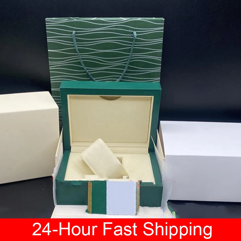 

High Quality Luxury Brand Green Wooden Watch Box Papers Card Wallet wristwatch Cases display Boxes Gifts