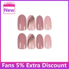 Искусственные ногти овальной формы, накладные ногти розового цвета, готовый продукт средней длины, носимые накладные ногти с полным покрытием для девочек
