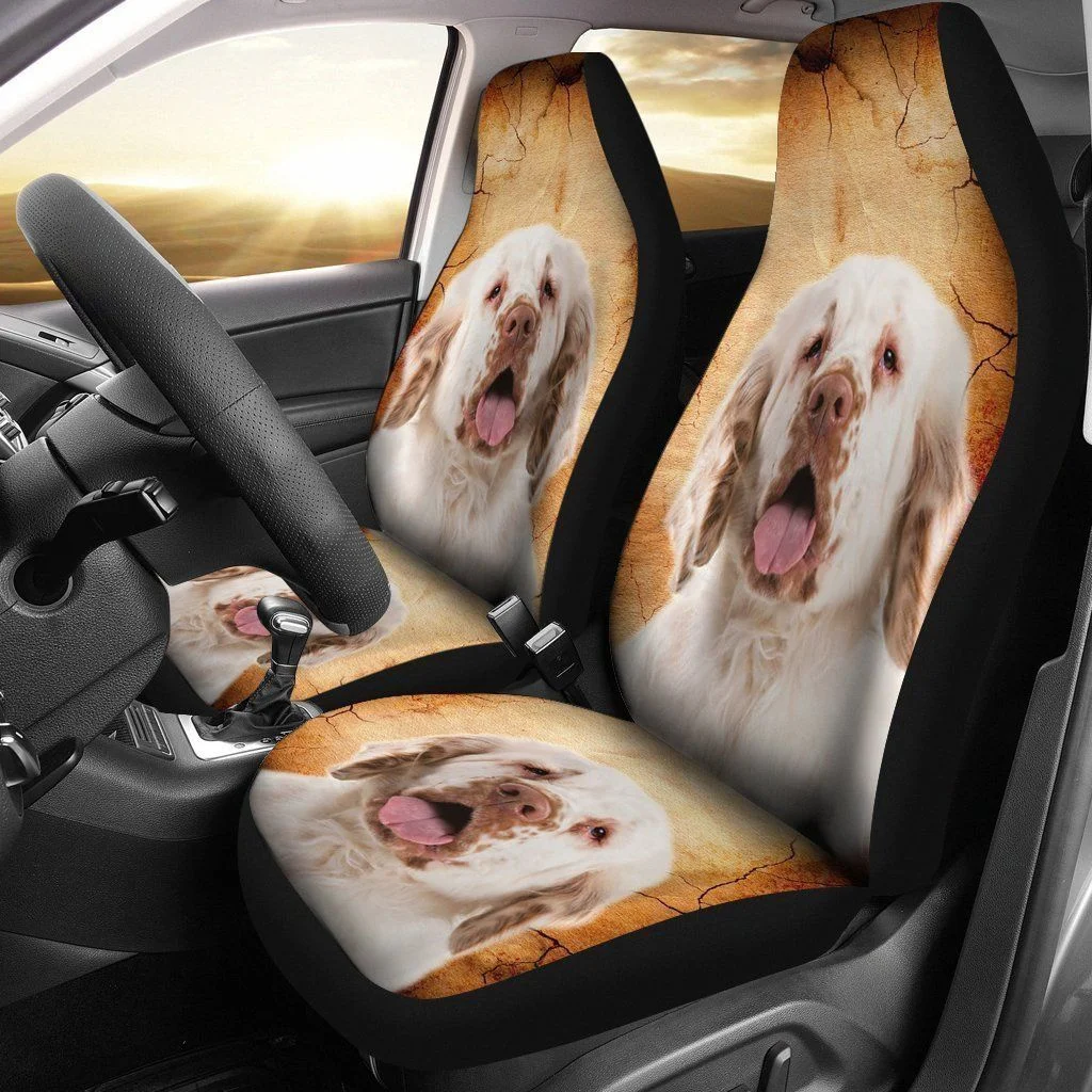 

Clumber Spaniel Cute Dog On Beige Pattern Printed Car Seat Covers