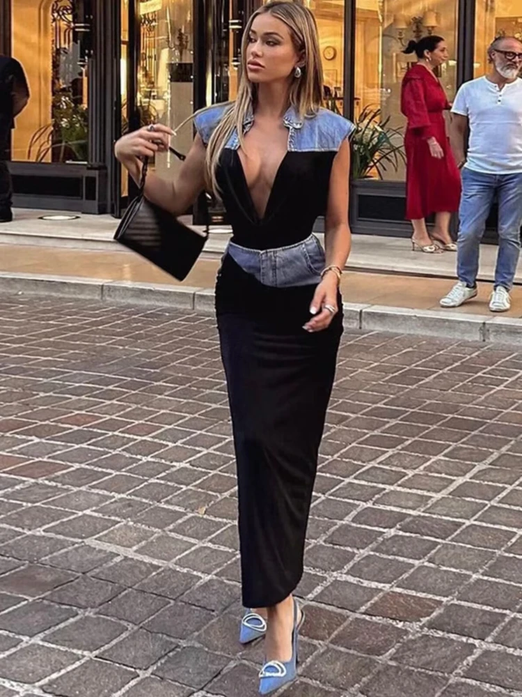 

Женский костюм из двух предметов, топ без рукавов и длинная юбка в стиле пэчворк, 2023