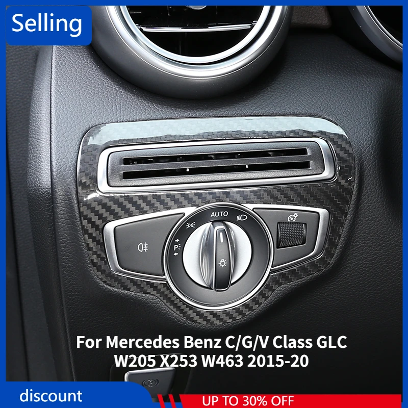 

Автомобильные аксессуары для Mercedes Benz C/G/V Class GLC W205 X253 W463 2015-20, наклейки на раму переключателя автомобильной фары из настоящего углеродного волокна