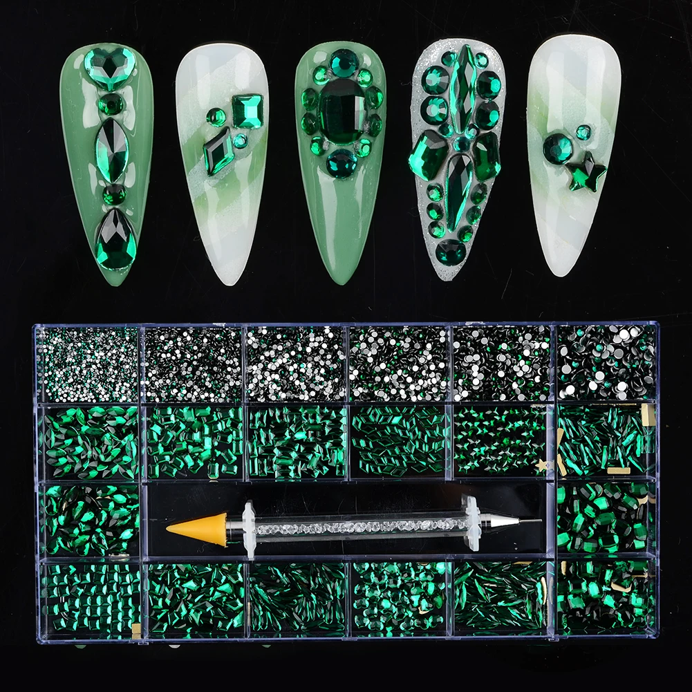 Wholesale Nail Art Rhinestone Set SS3-SS16 Multi Shape Crystal Flatback Glass Diamond Sapphire Decoration 9300/10040Pcs |