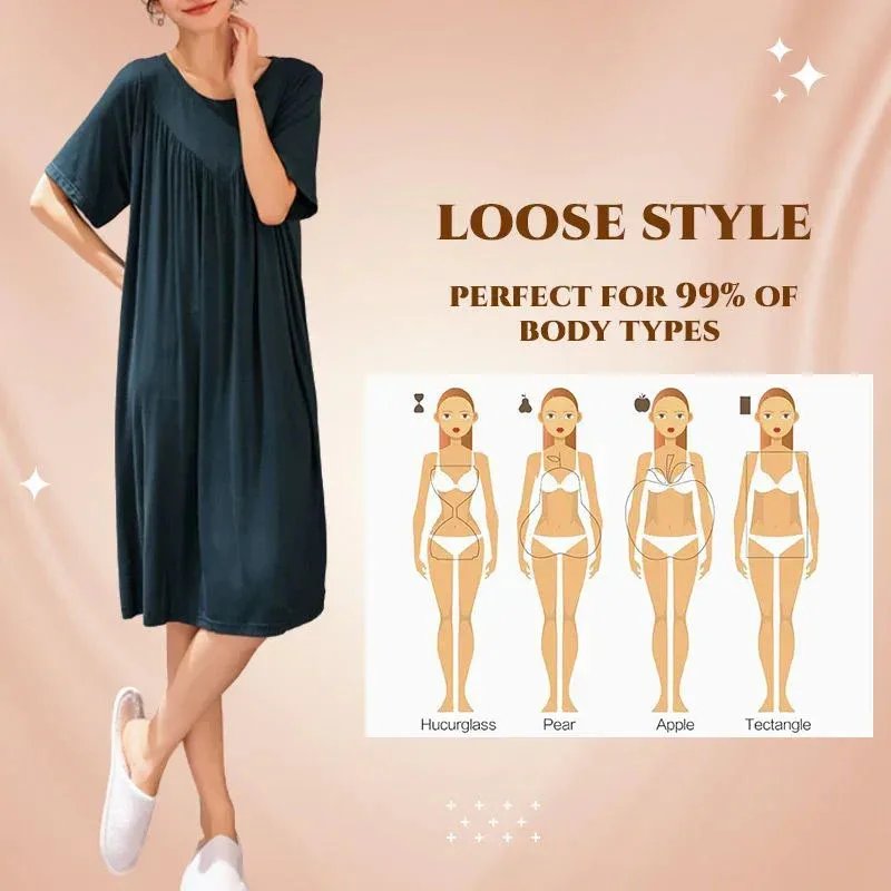 Super Soft Comfortable Short Sleeve Loose Pajama Dress Female Korean Loose V-Shaped Long Nightdress Modal Bottoming Night Shirt