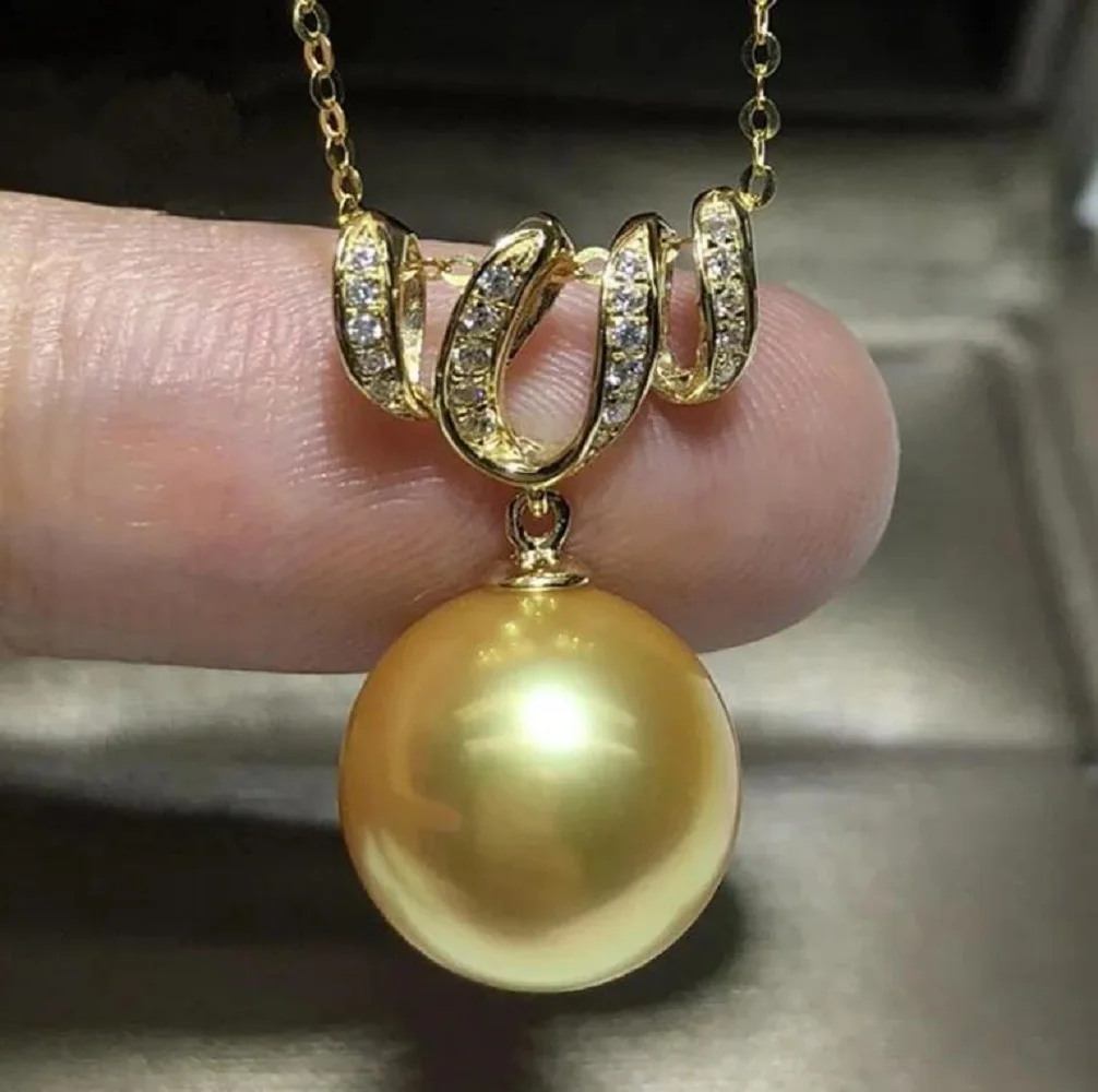 AAA 13-14 Высококачественный кулон с золотым морским жемчугом Наньян круглое и