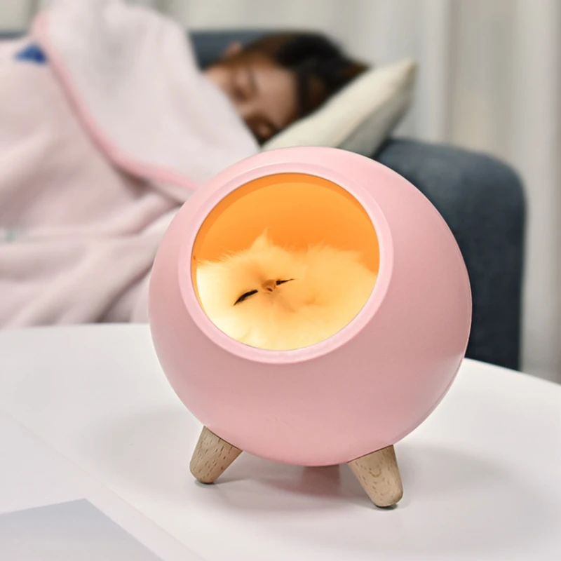 Creative cute little cute cat house night light cute kitten bedside sleeping lamp USB charging touch atmosphere lamp