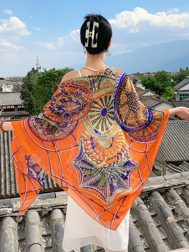 Новый элегантный женский шелковый шарф для отпуска саронг Пляжная накидка шаль