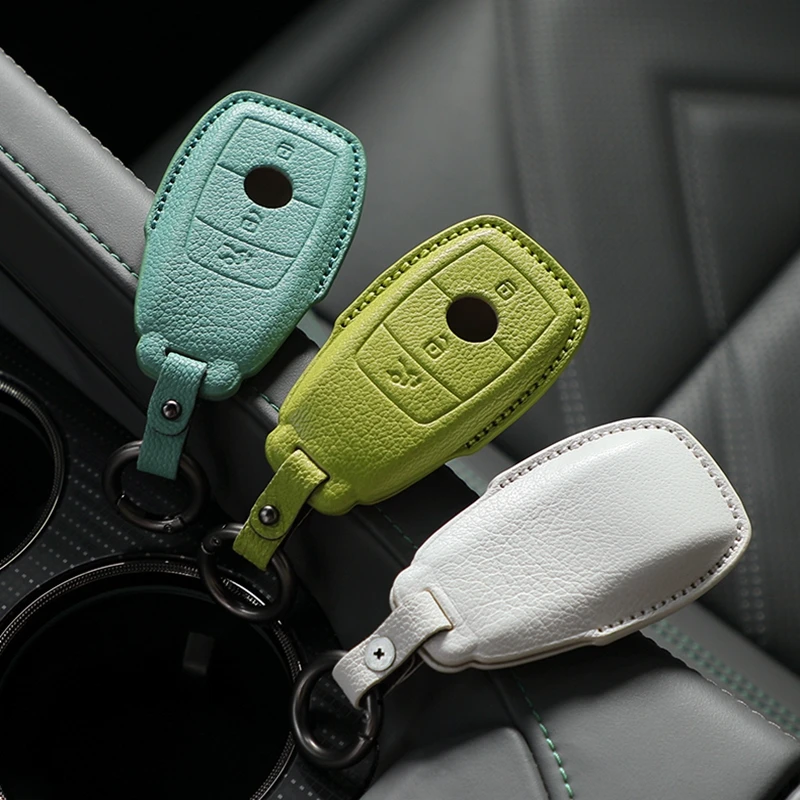 

Car Sheepskin Leather Key Case Holder Cover For Mercedes Benz A B C E GL S CLS GLA GLK Class AMG W204 W176 W205 W212 W463 Auto