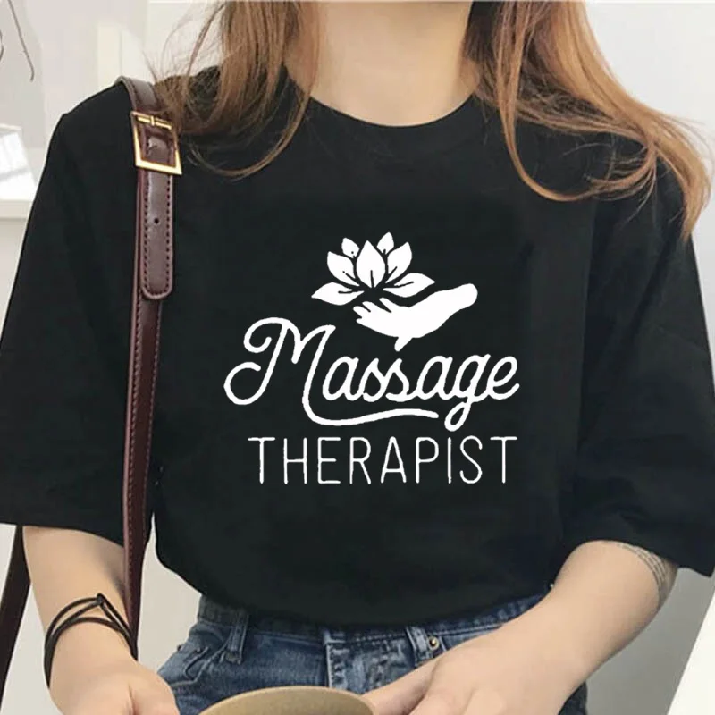 

Lotus on The Finger Massage THERAPIST Women printing Tshirt Casual Cotton T-shirt high-quality O-neck Short Sleeve shirt Tops