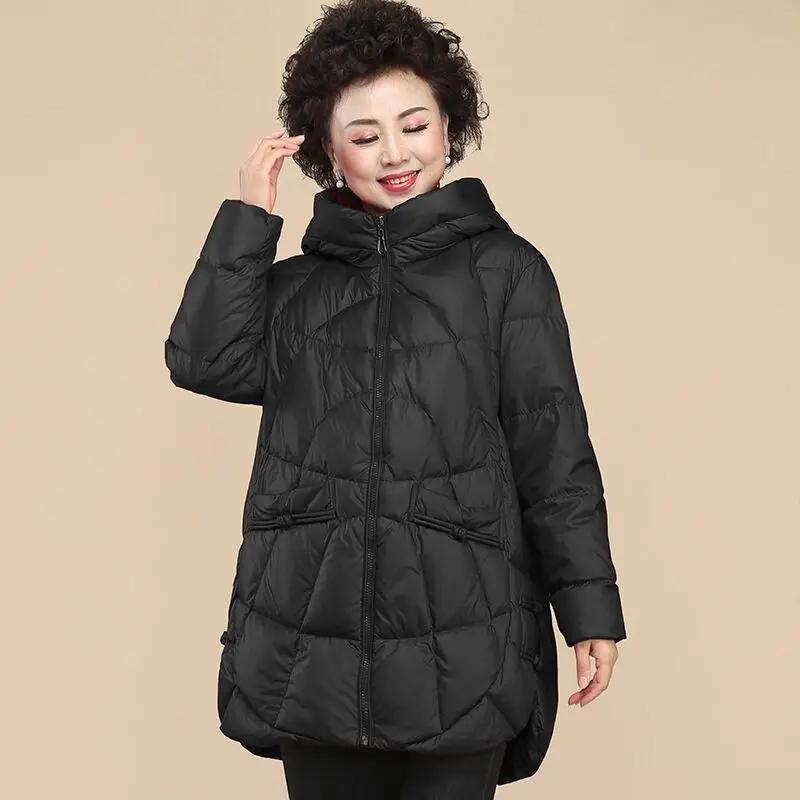 2023 New Women Winter Korean Style Solid Loose White Duck Down Jackets Fashion Casual Female Hooded Zipper Coats Tops C79