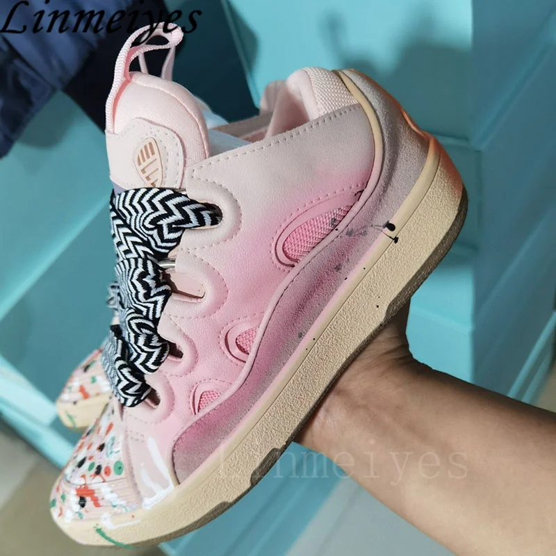 

Кроссовки для мужчин и женщин, повседневная обувь для бега, на шнуровке, с круглым носком, удобные Лоскутные туфли, плоская подошва