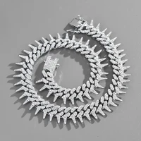 new hip hop 21mm iced out cuban chain necklace men silver color thorns link chain necklace bling hip hop for mens jewelry gift