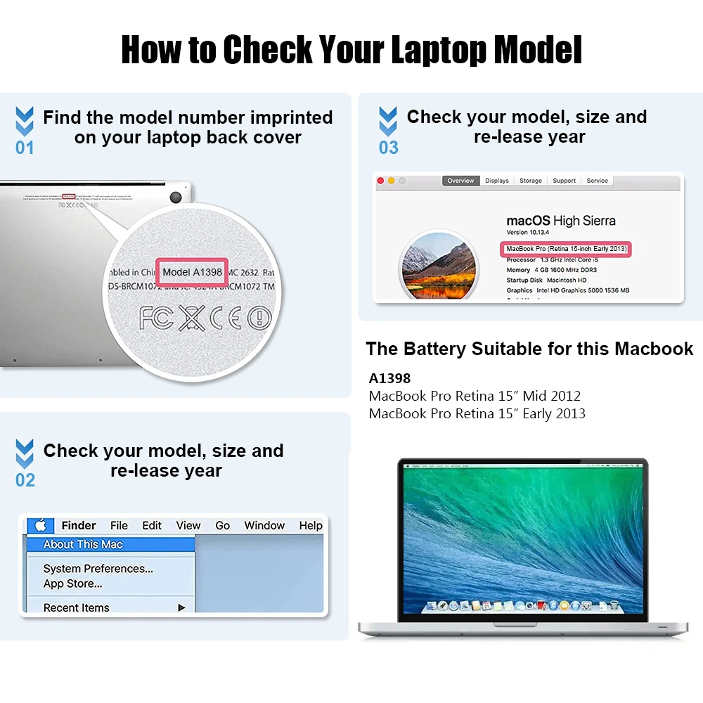 Аккумулятор Coeknn A1417 для ноутбука Apple Macbook Pro 15 дюймов A1398 (Mid 2012 ранние 2013) Retina MC975LL/A