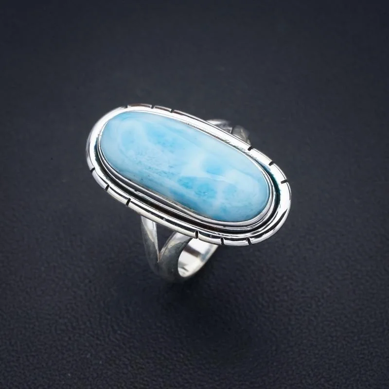 

StarGems Larimar ручной работы 925 пробы Серебряное кольцо 6,25 F1443