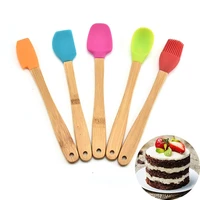 mini silicone spatula silicone bamboo handle cookie pastry scraper baking tools kitchen supplies accessories 5 pack