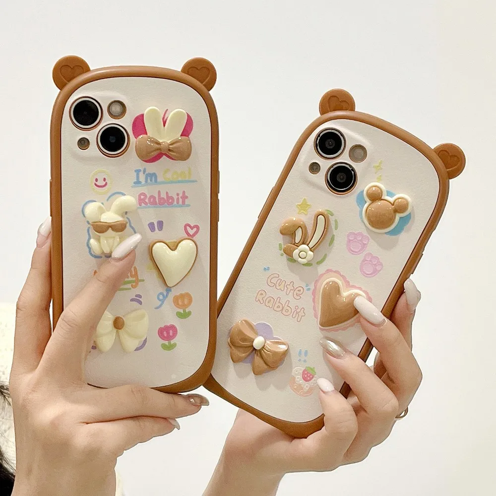 

Чехол с 3D рисунком медведя и ушей для iphone 14 14ProMax 11ProMax 11 12ProMax 12Pro 12 13ProMax 13Pro 13, мягкий чехол