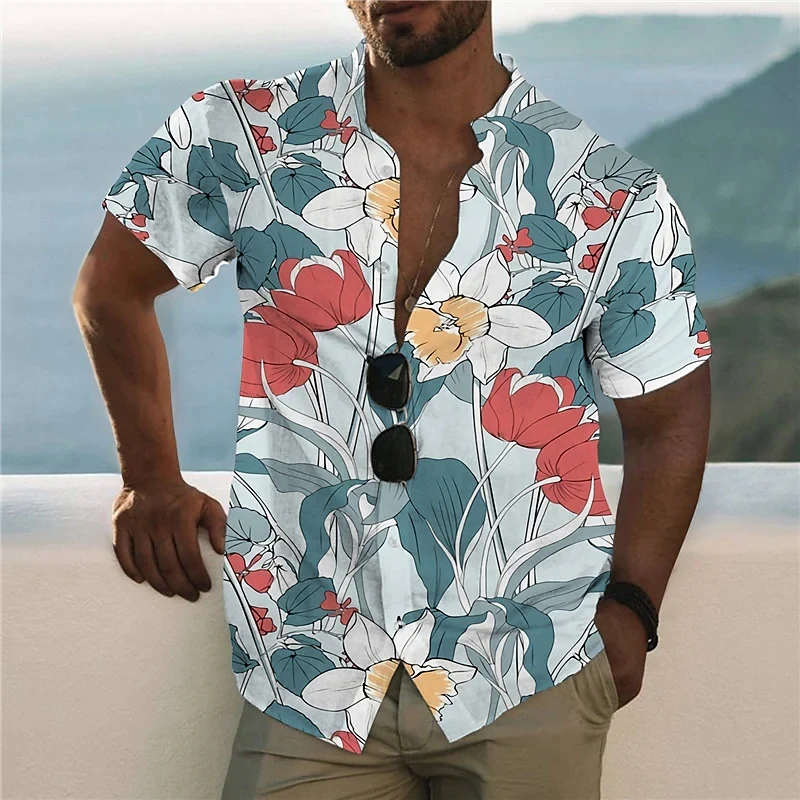 Hawaiian Men's Floral Shirt 3d Print Beach Holiday Shirts For Men Coconut Tree Short Sleeve Oversized Tops Tee Shirt Men Blouse