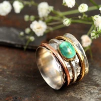 vintage turquoise plated tricolor mens and womens rings european and american wedding gemstone jewelry rings